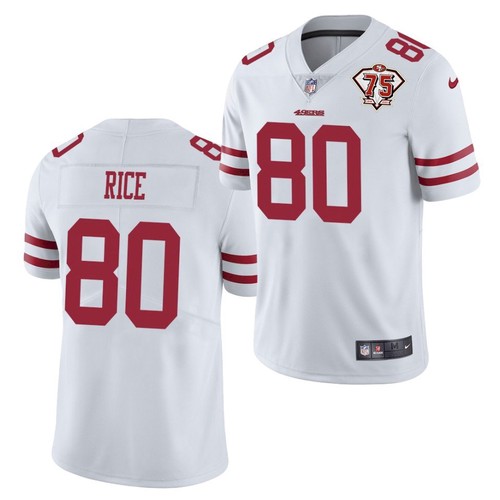 Men's San Francisco 49ers #80 Jerry Rice 2021 White NFL 75th Anniversary Vapor Untouchable Stitched Jersey